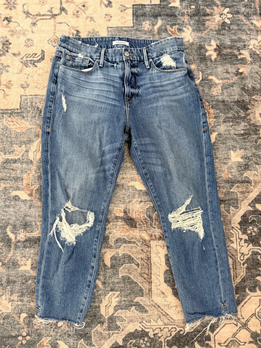 Good American Light Blue Distressed Boyfriend Jeans